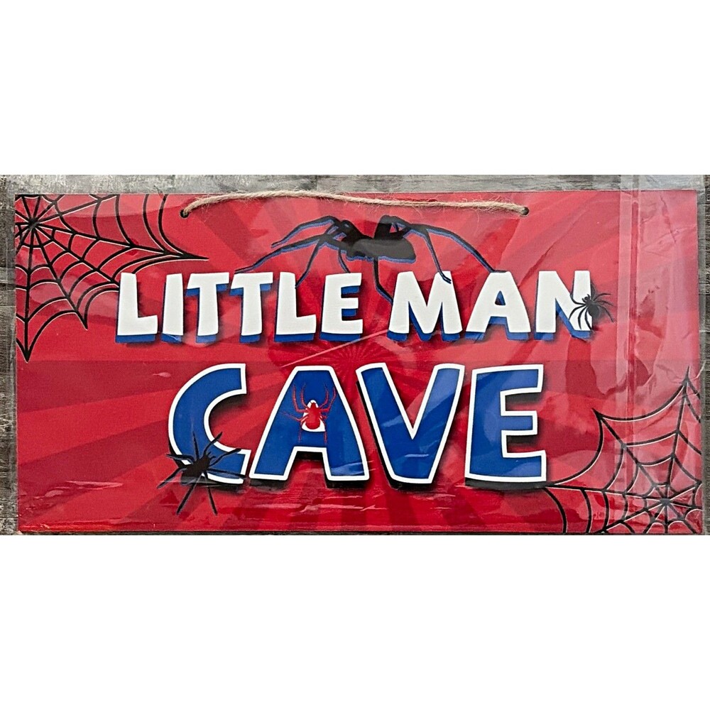 Little Man Cave Spider Web Wooden Hanging Sign 12x6in Wall/Door Mount X004XK3HOP